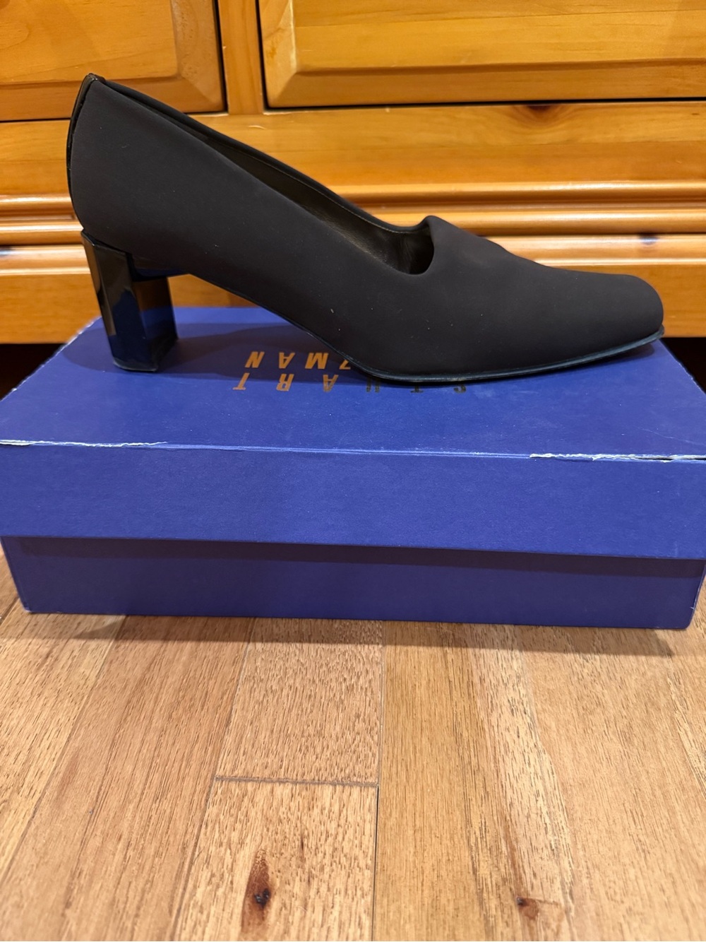 Stuart Weitzman Brown Stretch Square Toe Block Heel Pumps US 9 B Slip-On